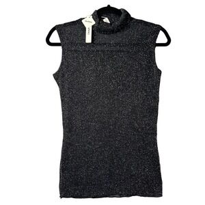 Akalnny Top Womens Large Black Sleeveless‎ Glitter Mesh Slim Fit Tank Party NEW